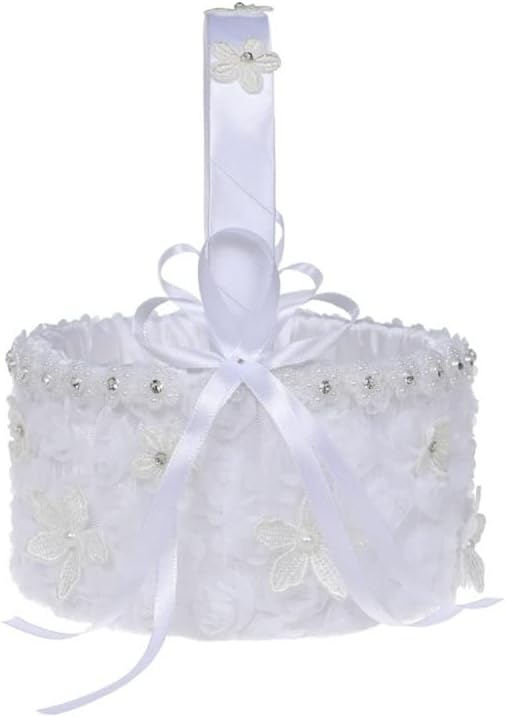 Flower Basket Suitable Wedding Ceremony Satin Girl Baskets Handle Lace Flowers Bows Decor