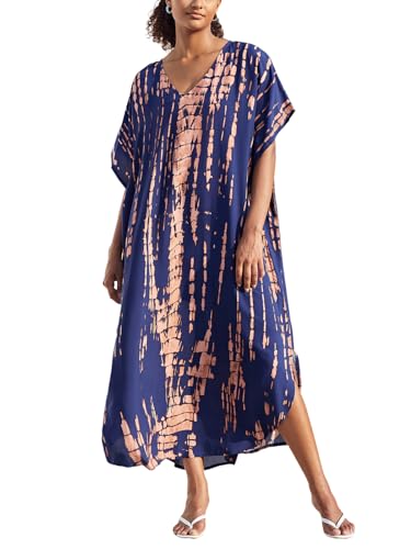 IMAGEKOPE Kaftan Dresses for Women Plus Size Bathing Suit Cover up Vneck Batwing Dress Loose fit Moroccan Caftan mumu Dresses