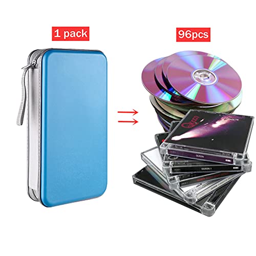 LIOVODE DVD Case, 96 Capacity CD Case Portable CD Case Holder Storage Hard Plastic DVD CD Wallet Holder Organizer for Car(Sky Blue)