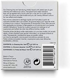 winsor & newton W&N Drawing Ink Collection-Set of 4 (Rich Tones), Purple, Ultramarine, Sun Yellow, Viridian, zeichentusche - set