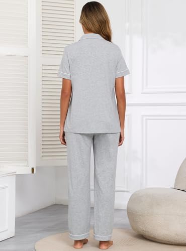 Image of Veseacky 100% Cotton Pajamas for Women Set Short Sleeve Button Down Sleepwear Soft 2 Piece Summer Pjs Lounge Sets S-XXL