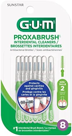 GUM Proxabrush® Reusable Interdental Cleaners, Antibacterial Bristles, Protective Travel Cap, 1414N, Green, Size 3, Narrow Tight, 8 Count - 1