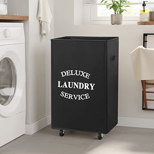 Wowlive Large Rolling Laundry Basket Wheels 90L Collapsible Tall Laundry Hamper Handle Foldable Dirty Clothing Basket Fold Up Rectangular Hampers For Laundry Dorm Room (Black) #TOP2