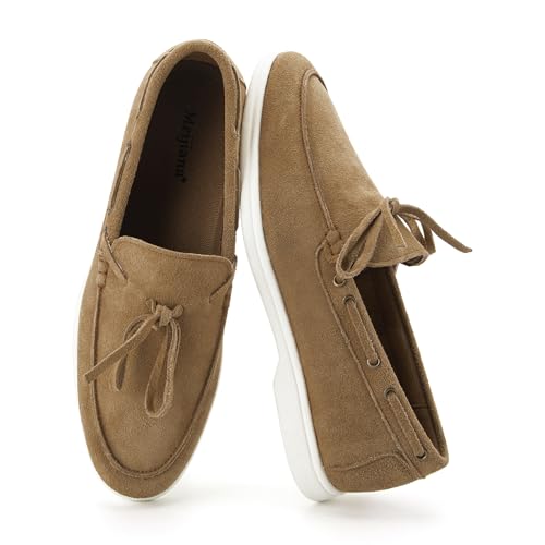 Image of Meijiana Men's Genuine Leather Loafers Slip-On Moccasins Suede Dress Shoes, Lightweight and Breathable with Rubber Sole Stylish Mens Loafers