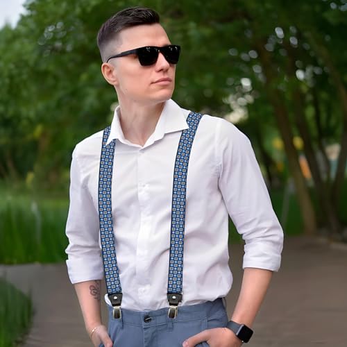 Guador Bretelles Homme, Bretelles Homme Larges Réglable 3 Clips Y Pour Travail Elastique Ultra Résistant Clips Métal Fort Largeur 3,5cm Classe (Bleu+noir(Clip)) – vue 4