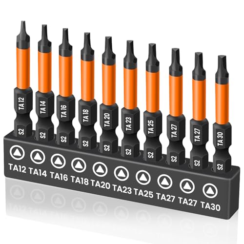 Saipe 10 Pieces Triangle Screwdriver Set, 2 inch /50 mm Long Magnetic Triangle Screwdriver Bits Set, 1/4 Inch Hex Shank Triangle Bit Set, S2 Steel Triangle Head Drill Bit for Impact Driver, TA12-TA30