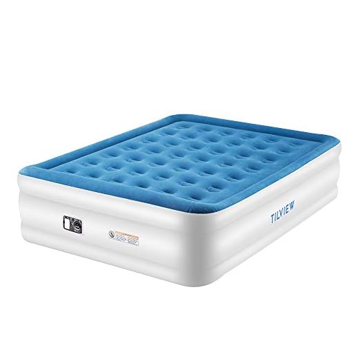 TILVIEW Queen Size Air Mattress, Blow Up Elevated Raised Air Bed Inflatable Airbed with Built-in Electric Pump, Storage Bag and Repair Patches Included, 80 x 60 x 22 Inches, Blue, 2-Year Guarantee
