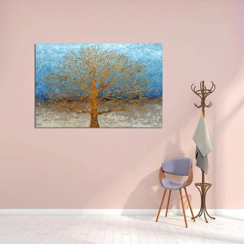 Forêt bleue et dorée tableau grand format pour salon chic - 4