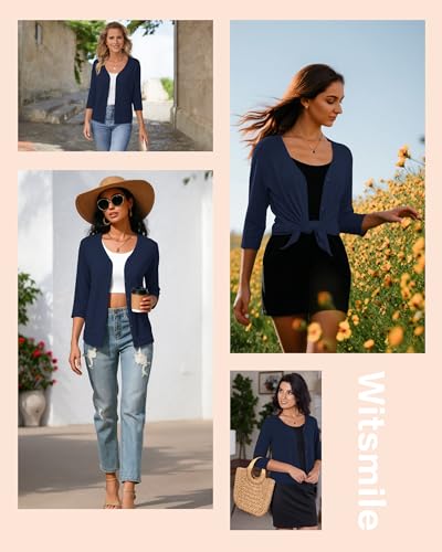 3/4 Sleeve Cardigan for Women Lightweight Button Down Cardigan Knit Shrugs Sweater Tops2