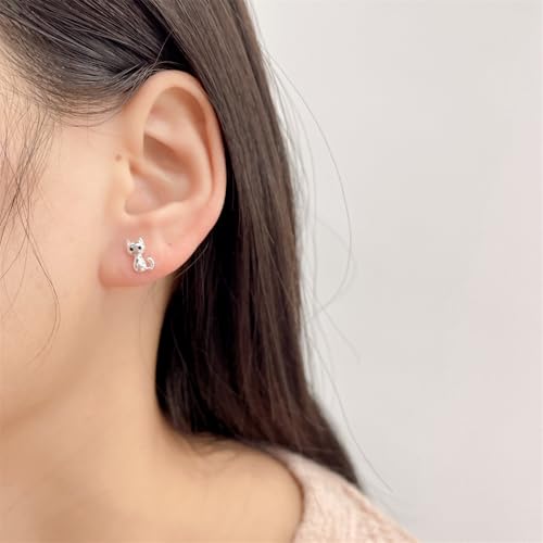 Cute 20g Cat S925 Sterling Silver Screw Back Cartilage Small Stud Earrings for Women Minimalist Lovely Pet Animal Tiny Helix Sleeper Earring Studs Nickel Free Hypoallergenic Jewelry Gifts (Silver) by NewZenro - Image 5