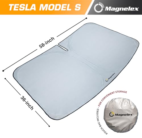 Image of Magnelex Tesla Windshield Sun Shade for Model S 2012-2026 - Reflective Polyester Blocks Heat & Sun, Foldable Car Window Sun Blocker, Mirror Cut-Out, Fade-Resistant Sunshade, Tesla S Accessories