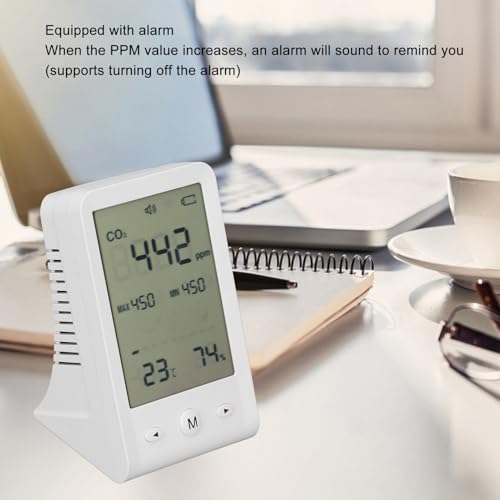 Monitor de CO2, termómetro e higrómetro ambiental para calidad del aire interior con alarma 5