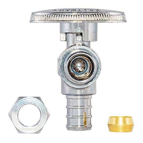 Image of Eastman SpeedFlex Quarter-Turn Angle Stop Valve, 3 /8 Inch OD Compression x 1 /2 Inch Crimp PEX, Chrome Plated, 10727LF