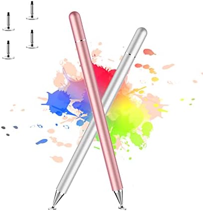 Stylus Pen for iPad, LUNTAK Stylus Pens for Apple/iPhone/Ipad pro/Mini/Air/Android/Microsoft/Surface All Capacitive Touch Screens Universal with 4 Replacement Tips (2 Pcs, Pink and Silver)