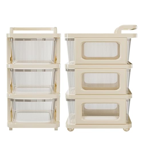 Image of Heavy Duty Plastic Storage Drawer with Wheels | Modular Cabinet for Bedroom, Office, Home or Classroom| Chest of Drawers Organiser for Cosmetics, Kitchen items, Toys (White Transparent, 3)