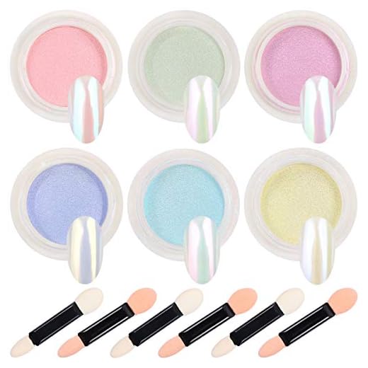 Aooba Nail Chrome Powder- Mirror Laser Nail powder，Neon Powder， Aurora Powder ，Titanium Metal Powder，Nail Art Decoration With Nail Sponge Brushes(Aurora Powder)