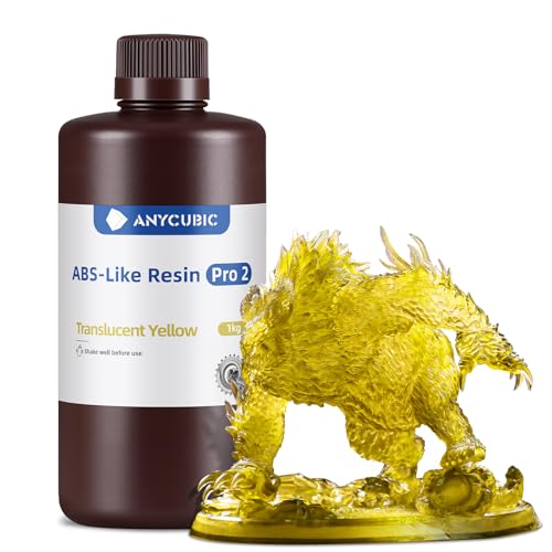 ANYCUBIC ABS-Like Resin Pro 2, 3D Drucker Resin mit erhöhter Festigkeit und Zähigkeit, Hoher Präzision und Geringe Schrumpfung, Kompatibilität mit allen Resin 3D Druckern (Transluzent Gelb,1