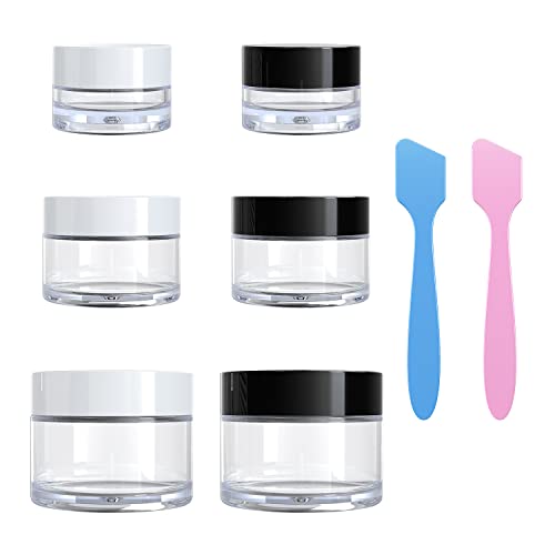 VEAIDE Travel Size Containers for Toiletries, 3 Size 0.17/0.5/1 OZ Small Cosmetic Jars for Makeup Face Creams Moisturizer Lotion, with 2 Pieces Mini Spatulas for Gift (6 Pieces)