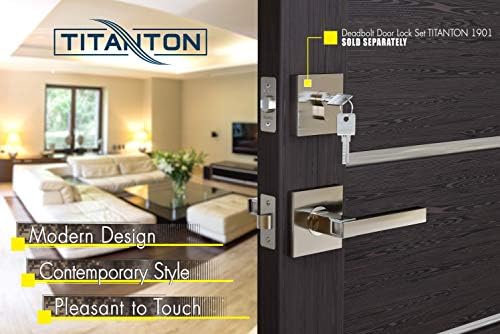TITANTON 1701 - Door Handle Door Knobs Door Lever - Interior Door Handles - Modern Installation Kit Pack Set in Satin Nickel - Polished Chrome Finish - Passage No Lock