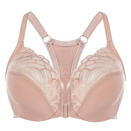 MELENECA Women's Racerback Front Fastening Lace Unlined Plus Size Underwire Bra Beige 36E
