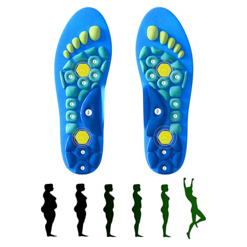 Magnetic Insoles, 1 Pair Shoe Insoles for Women Men, Acupressure Insoles for Arch Support, Reflexology Massage Acupressure Gel Insoles for Relieve Fatigue Foot Pain (Blue, 35-39)