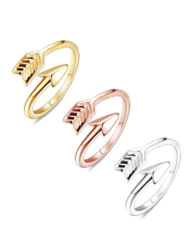 FINREZIO 3 PCS Adjustable Open Arrow Rings for Women Stackable Knuckle Ring Wedding Gift