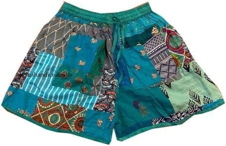 Ethinic Craft Hub Unisex Boho Bohemian Hippie Rayon Patchwork Festival Shorts One Size Elasticated Waist Comfy Shorts