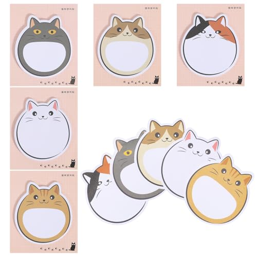 6 Pack Niedliche Haftnotizen,Katzen Lustige Notizen,Selbstklebende Notizblock Kinder,Cartoon Notizzettel für BüRo,Kinder,Studenten,Etikettengeschenke