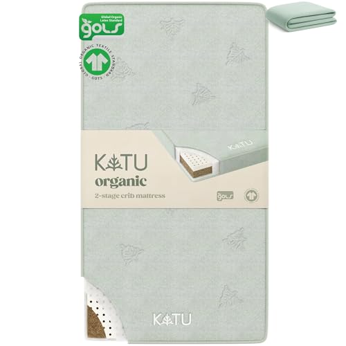 KATU 100% Organic Latex+Coconut 2-Stage Crib Mattress for Infant/Newborn/Toddler Safe Non-Toxic Hypoallergenic Breathable GOTS GOLS w