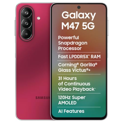 Samsung Galaxy M47 5G Mobile (Rogue Red, 8GB RAM, 128GB Storage, 6000mAh Battery)| 50MP OIS| Snapdragon Processor| LPDDR5X RAM,UFS 3.1 Storage| Gorilla Glass Victus+| sAMOLED| Knox Security| AI