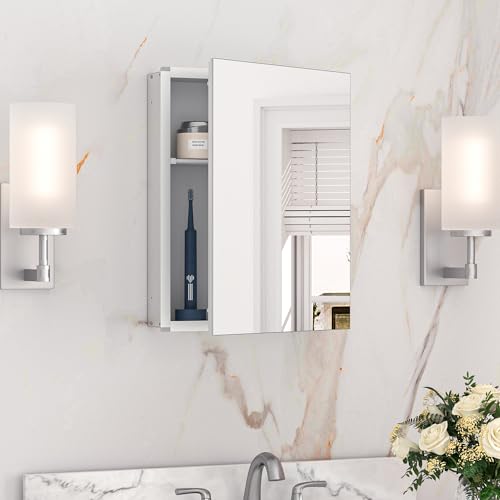 Keonjinn Medicine Cabinet 14 x 18 in Assembly Required Bathroom Medicine Cabinets Mirror Lightweight Surface Mount or Recessed Tempered Glass