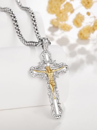 925 Sterling Silver Cross Crucifix Pendant Necklace for Men Women Saint Medal Christian Religious Necklace for Men2
