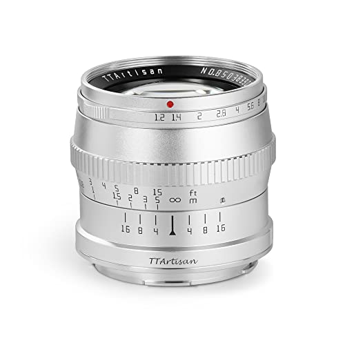 TTArtisan Objectif 50 mm f1.2 APS-C Corps en métal Compatible avec Monture Fuji FX – Argent