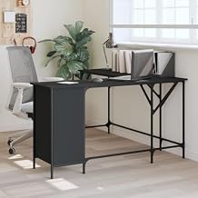Black Engineered Wood L-Shaped Corner Desk, 55.5 x 55.5 Inch Spacious Surface, Adjustable Feet, Industrial Style Computer Gaming Table for Home Office