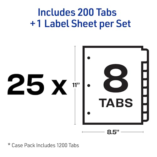 Image of Avery Index Maker Clear Label Dividers, 8-Tab, White, 25 Sets | For Organizing Reports and Presentations, Laser and Inkjet Printable, Reinforced Tear-Resistant Tabs, For 3-Ring Binders