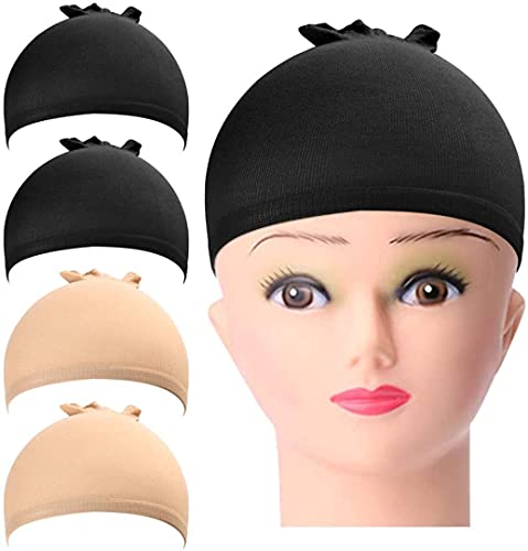 URAQT Gorros De Peluca, 4 Piezas Gorros de Peluca de Nailon Elásticos, Transpirable, Cómodo, de Extremo Cerrado, Taza de Peluca, Taza para El Cabello para Mujeres y Hombres