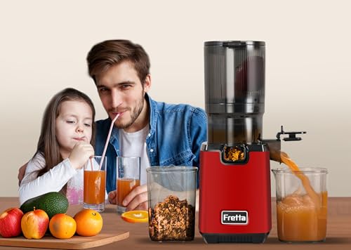 Fretta extractor de zumos y verduras,Exprimidor de Frutas y Verduras de 1,8 Litros con Triple Filtro,250W,fácil de instalar,desmontar y limpiar,Base de acero inoxidable (Rojo Puro) - imagen 7