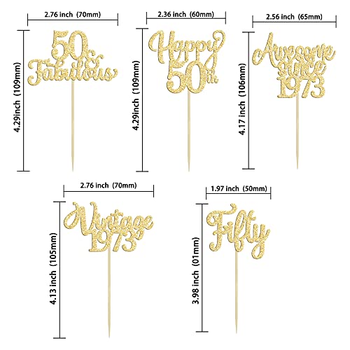 30Pcs Vintage 1973 Cupcake Toppers Glitter Fifty Happy 50Th Birthday 50 Fabulous Cupcake Picks Cheers To 50 Years For 50Th Birthday Wedding Anniversary Party Cake Decorations Supplies Gold #TOP1