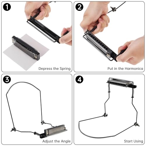 OriGlam Mundharmonika-Halter Halshalter Ständer, Mundorgel Metallrahmen Verstellbar für 10-Loch-Mundharmonika, Schwarz
