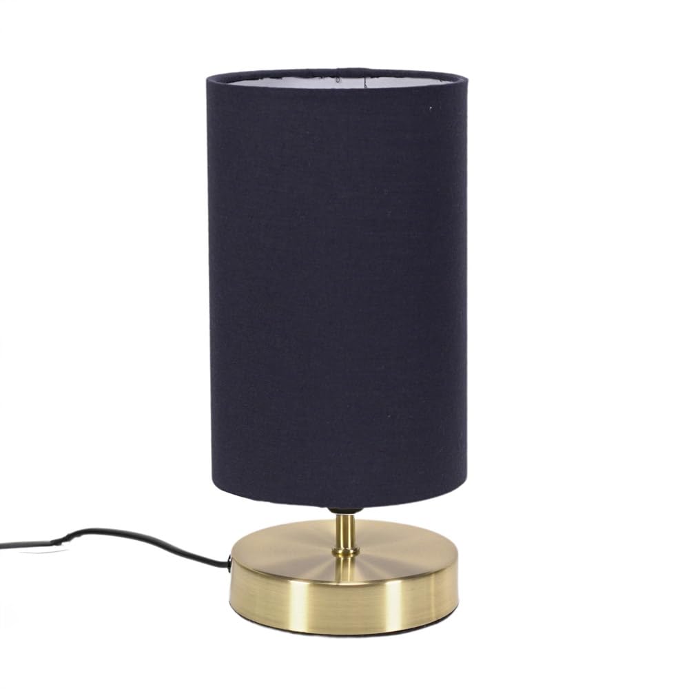 ValueLights | Brushed Gold Cylinder Touch Dimmer Table Lamp with Navy Blue Fabric Shade Bedside Light Bedside Light | Table Lamps, Home Décor & Improvement Essential