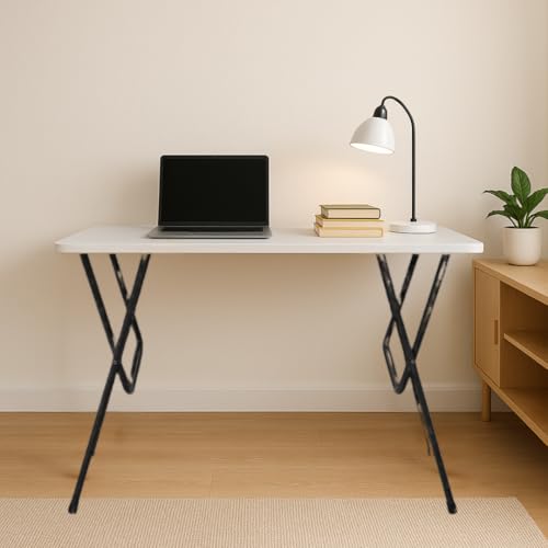 Image of MATTERHORN MOOT-10003 Folding Office Table - Compact Work Desk with White Top & Sturdy Steel Legs | 1100mm x 550mm x 735mm | Portable Study & Computer Table for Home Office