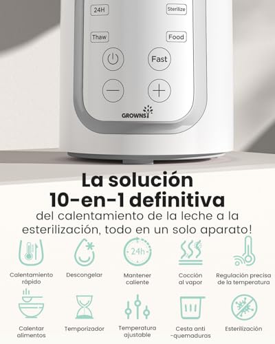 Grownsy Calentador de Biberones 10 en 1 para Bebé – Compatible con Todas las Botellas, Temporizador, Control Preciso de Temperatura y Apagado Automático – Calienta Leche y Alimentos - imagen 3