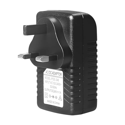 48V 0.5A POE Injector,Ethernet Adapter with UK Plug Power Over Ethernet Plug Supply for Security IP Camera Voip Phone Supports for 12V 24V 48V POE Devices Black