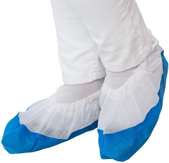 Disposable Shoe Covers with Non-Slip Soles, Blue, Pack of 50, One Size up to Shoe Size 49, Water-Repellent Overshoes for Indoor and Outdoor Use, Tear-Resistant and Write-Proof Overshoes