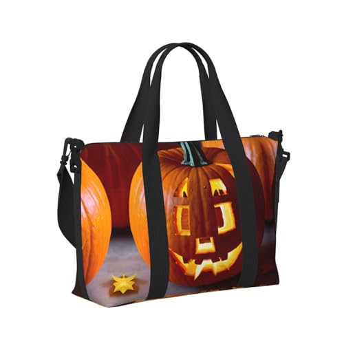 fall pumpkin print Gym Bag for Women,Carry on Weekender Overnight Duffle Bag,Personal Item Tote Bag3