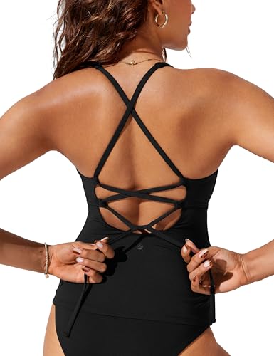 CRZ YOGA Tankini Tops for Women Crossover Adjustable Tie Back Bathing Suits Swimsuit Only No Bottom Padded4