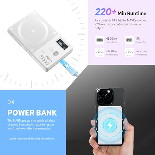 Godox MA5R 2-in-1 Phone Selfie Light & Magnetic Power Bank - Ultra-Thin RGB Pocket Light with 1800K-10000K Color Temperature, 14 Special Effects, NFC & Bluetooth Control for Photography/Camping