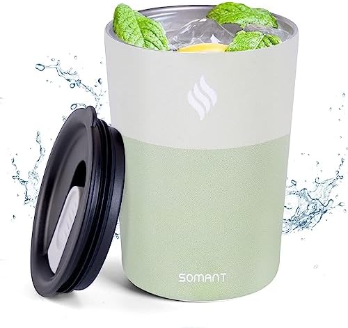 SOMANT 12 oz Stainless Steel Vacuum Insulated Tumbler Coffee Travel Mug Spill Proof with Lid Coffee Cups for Keep Hot/Ice Coffee,Tea and Beer Reusable (Green)