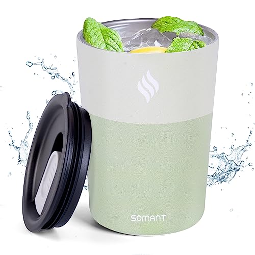 Somant 12 Oz Stainless Steel Vacuum Insulated Tumbler Coffee Travel Mug Spill Proof With Lid Coffee Cups For Keep Hot/Ice Coffee,Tea And Beer Reusable (Green) #TOP16
