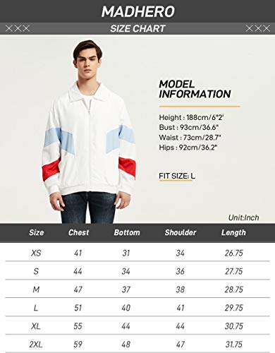 Madhero Men's Windbreaker Jackets Lightweight Waterproof Casual Varsity Jacket White Red Blue Xl #TOP3
